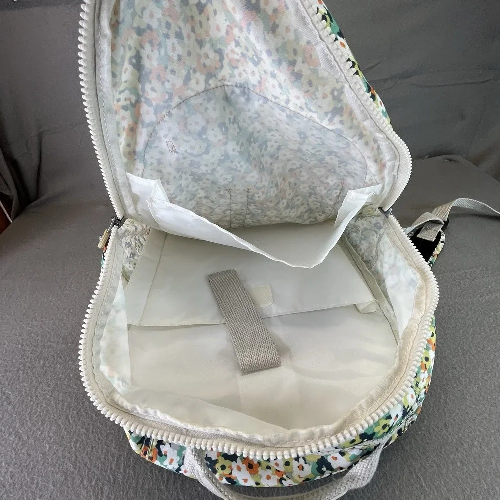 Kipling Laptop Computer Backpack, Fresh Floral Beige Green Orange Commuter Bag